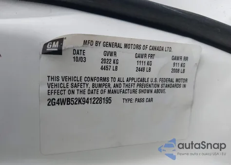 2004 Buick Regal Ls from USA, damaged, VIN 2G4WB52K941228195